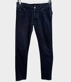 The Kooples Jeans 33 Fitted Black Denim Skull Hardware Button Fly Stretch